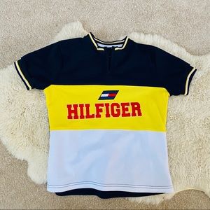 TOMMY HILFIGER athletic sporty top quarter zip with short sleeves
